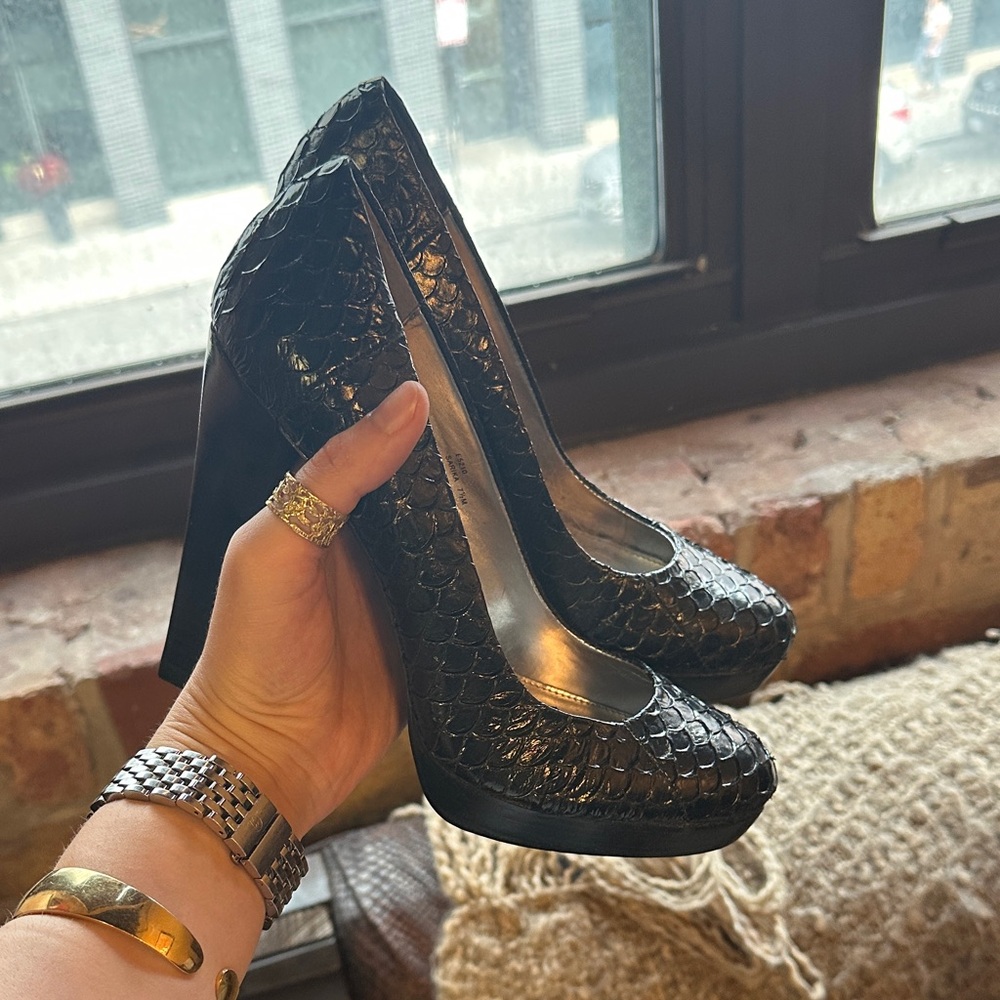 Calvin Klein Black snake skin Textured Heels